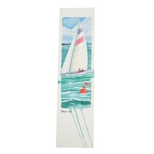 Vintage 80s Sailboat Bookmark- Paul Brent- Nautical Sailing- 1989 Artworks- PB19